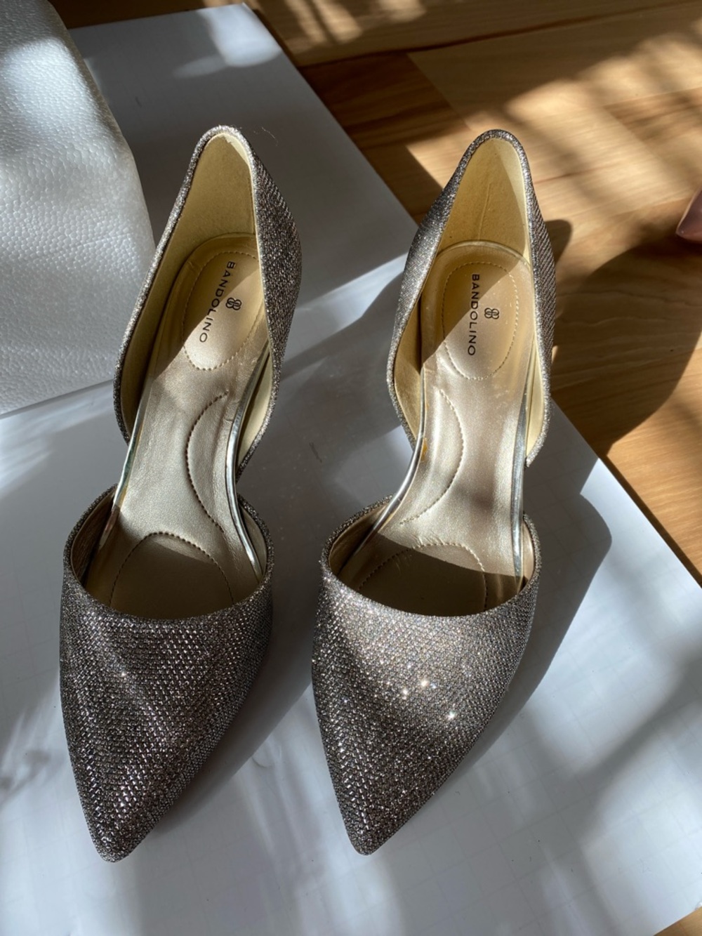 Bandolino D'Orsay Pointed-Toe Heels in Sparkling Metallic Taupe